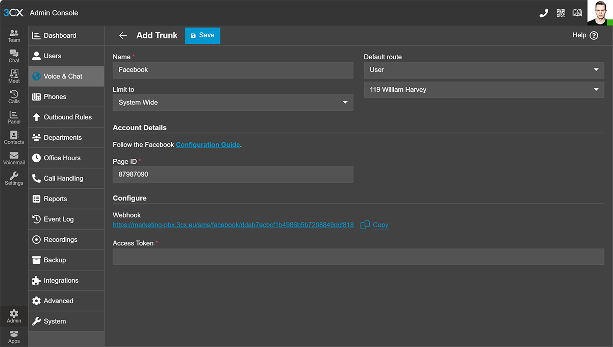 3CX facebook integration