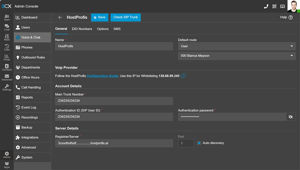 3CX sip trunk - hostprofis