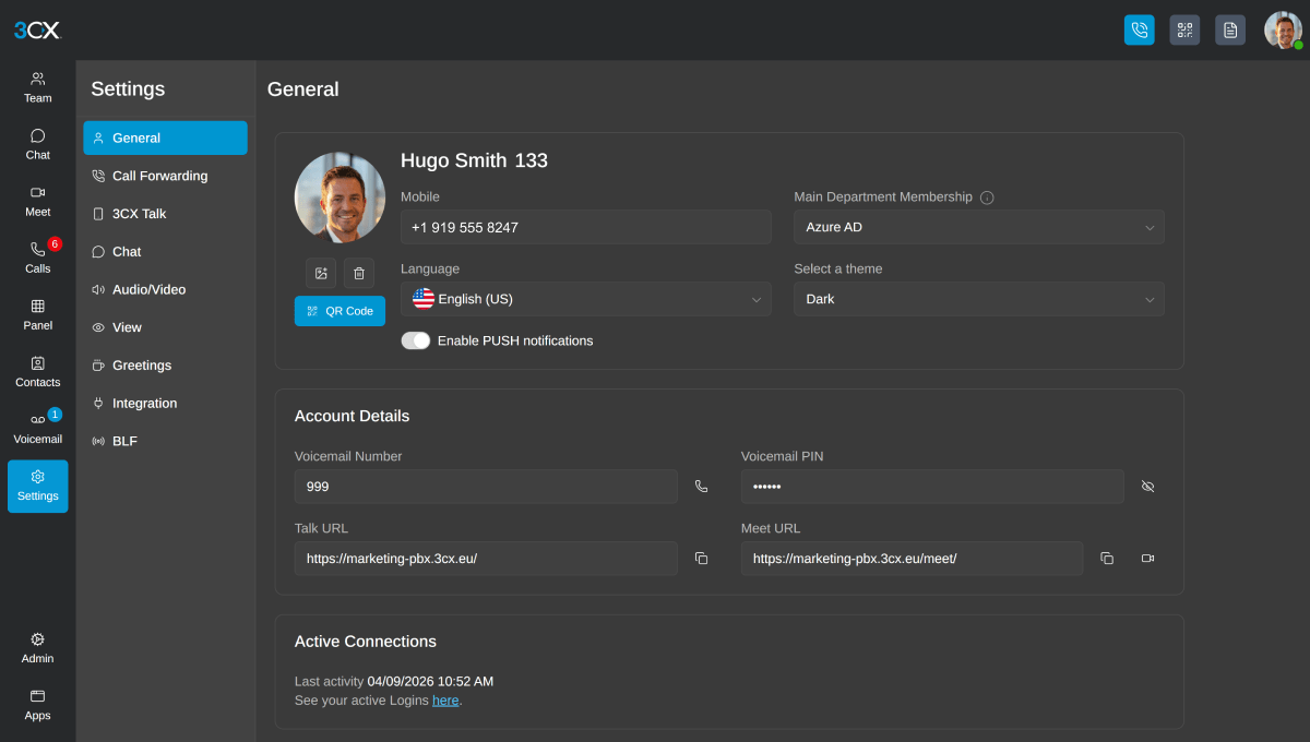 3CX hosted-pbx - user settings